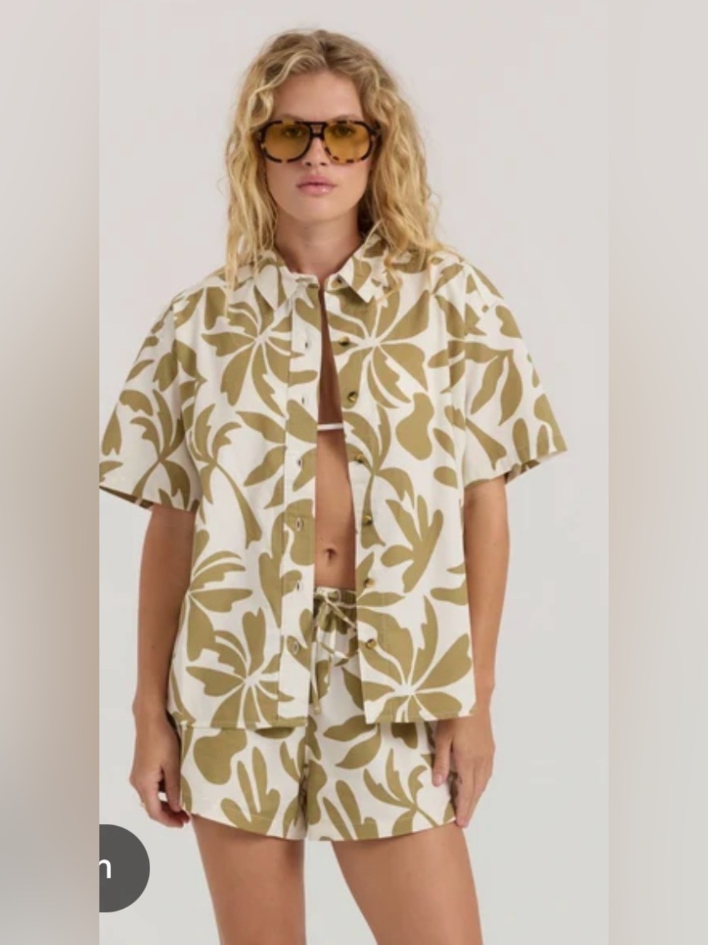 Roark Olive and Cream Floral Button-Down Shirt and short set